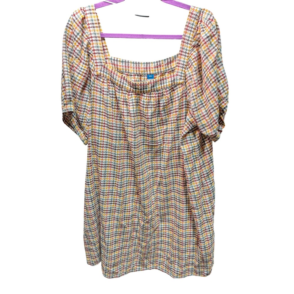 Old Navy Puff Sleeve Top Womens XXL Multicolor Excellent Square Neck Textured
